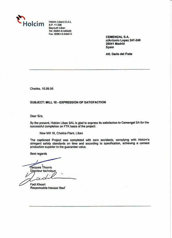 Satisfaction Letter Holcim CEMENGAL: ENGINEERING ...