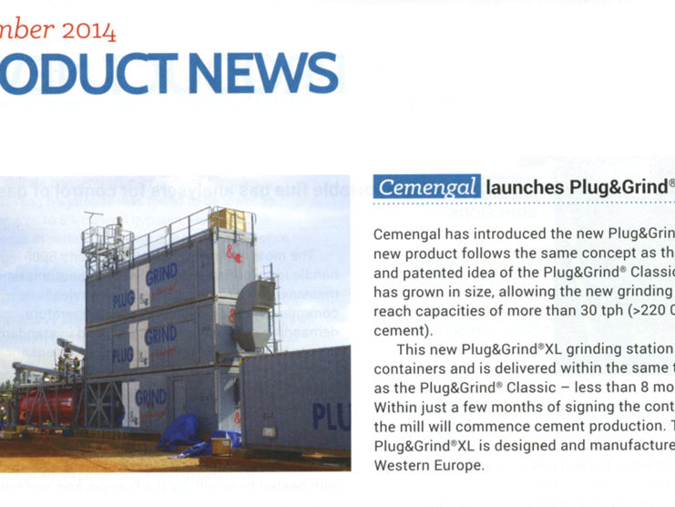 Artículo en prensa sobre la estación de molienda modular PLUG&GRIND XL, un producto de Cemengal