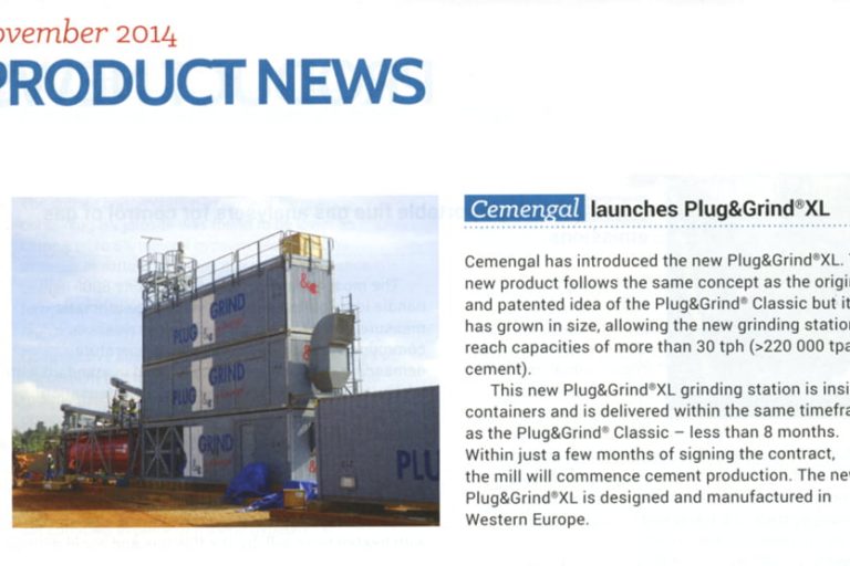 Artículo en prensa sobre la estación de molienda modular PLUG&GRIND XL, un producto de Cemengal