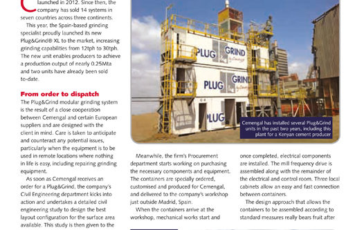Artículo sobre la estación de molienda modular y portátil PLUG&GRIND XL en la revista INTERNATIONAL CEMENT REVIEW, noviembre 2014